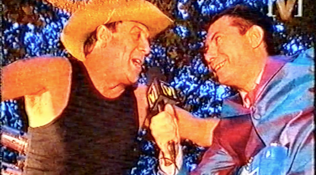 Maynard with Molly Meldrum Sydney Mardi Gras Parade 2000. Channel V, Foxtel.