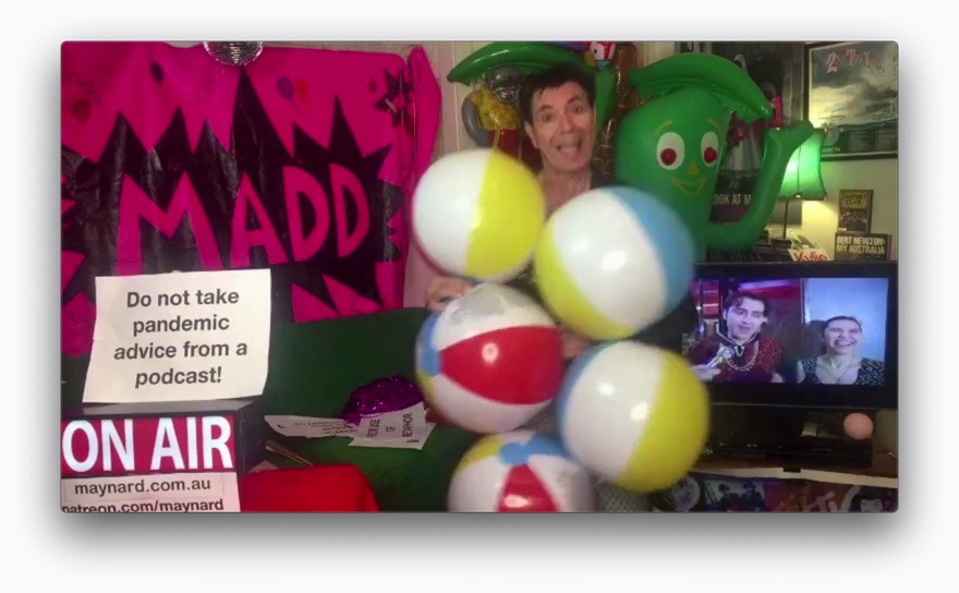Maynard covered in beach balls on Madd Club livestream 29th May