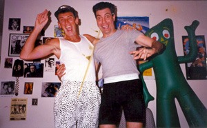 Geoff the Shopkeeper & Maynard in bike shorts. 1989
