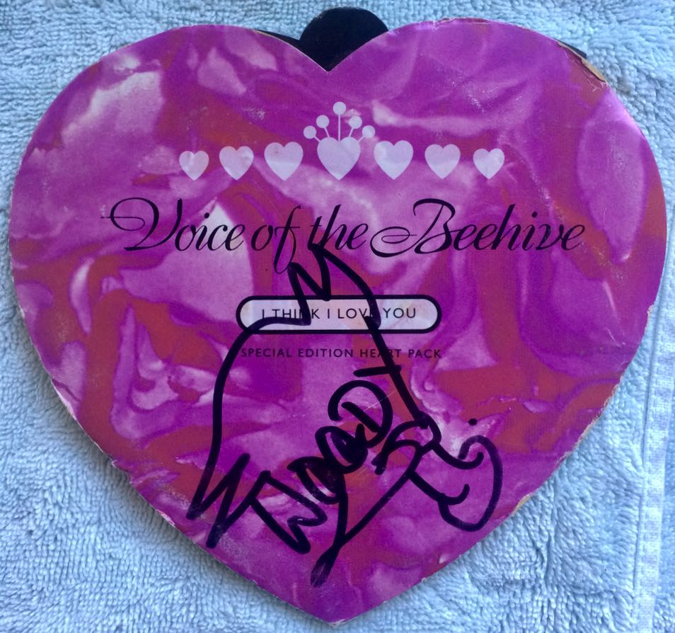 Voice of the Beehive "Woody" Woodgate, signed I Think I Love You CD single