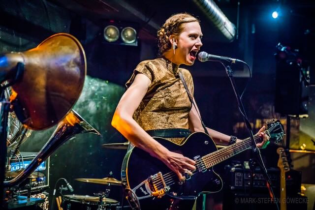 Photo of Brigitte Handley onstage by Mark Gowecke.