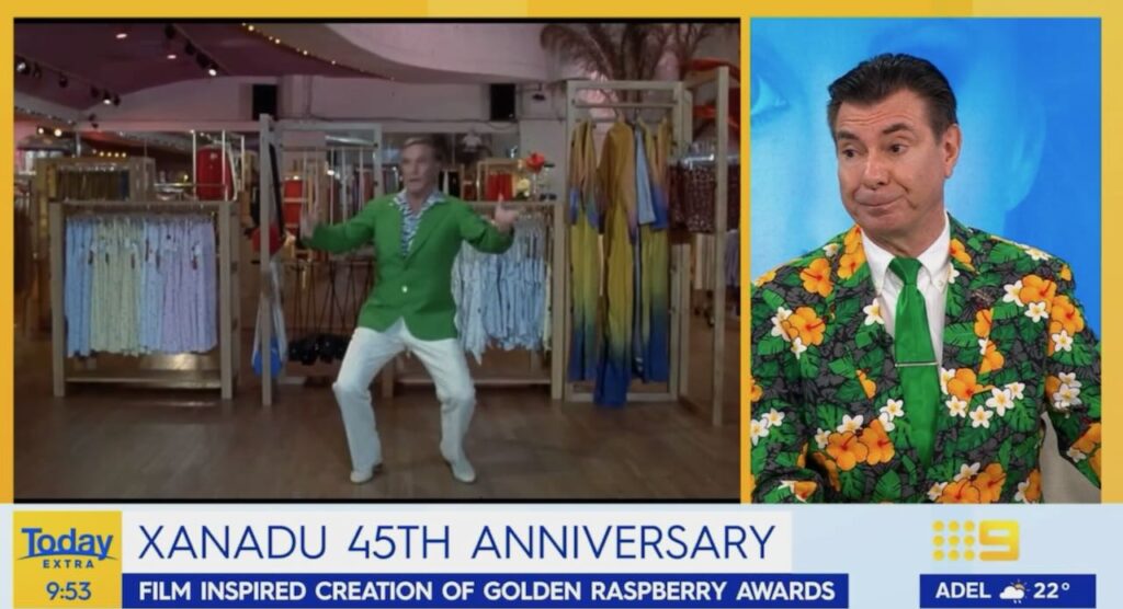 Maynard watches Xanadu with Gene Kelly 45 years later.