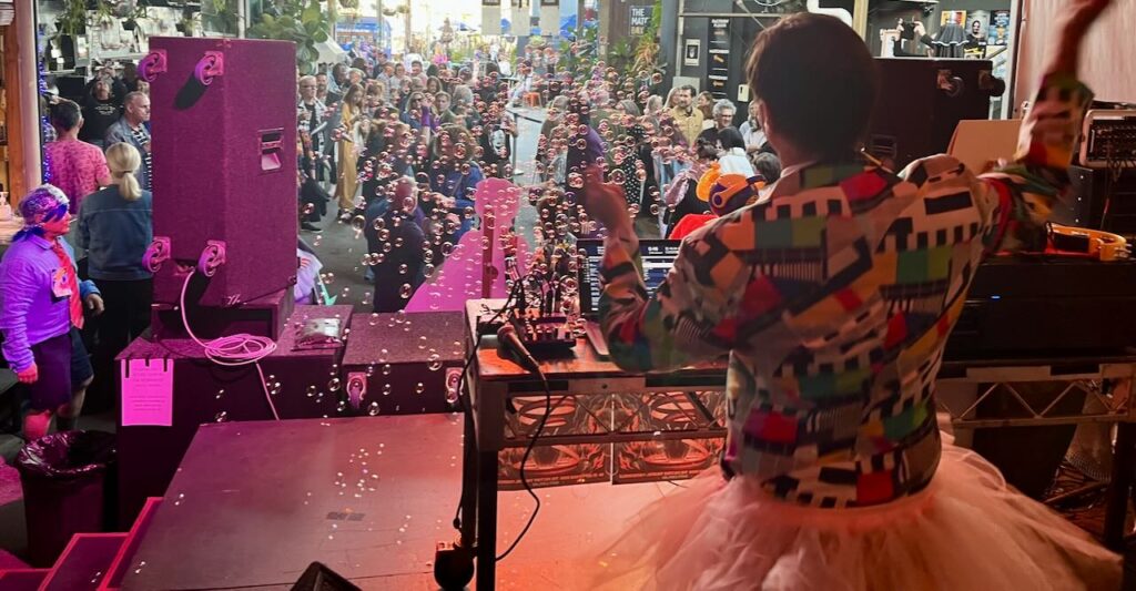 View from behind maynard as he DJs after Starstruck movie screening.
